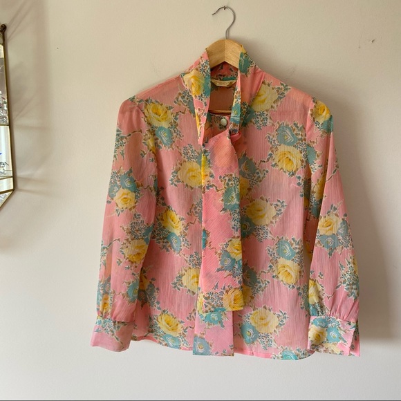 Vintage Floral Blouse with Neck Tie - Picture 7 of 7